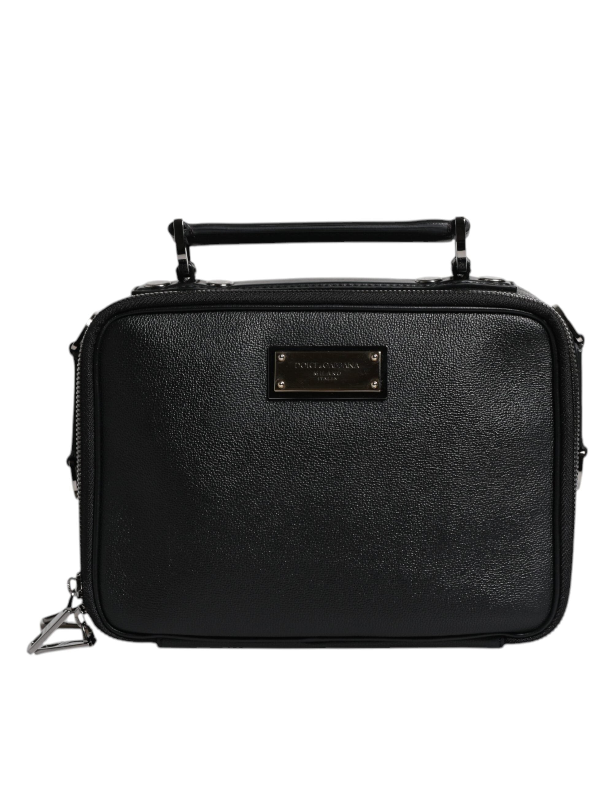 Dolce & Gabbana Schwarze Nylon Leder Logo Top Handle Crossbody Tasche
